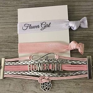 Flower Girl Pink Bracelet Bangle Hair Ties